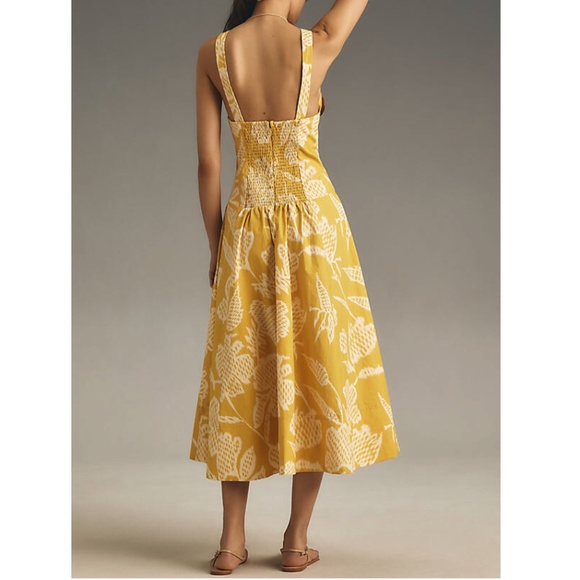 Anthropologie Yellow Floral Midi Dress - Picture 2 of 4